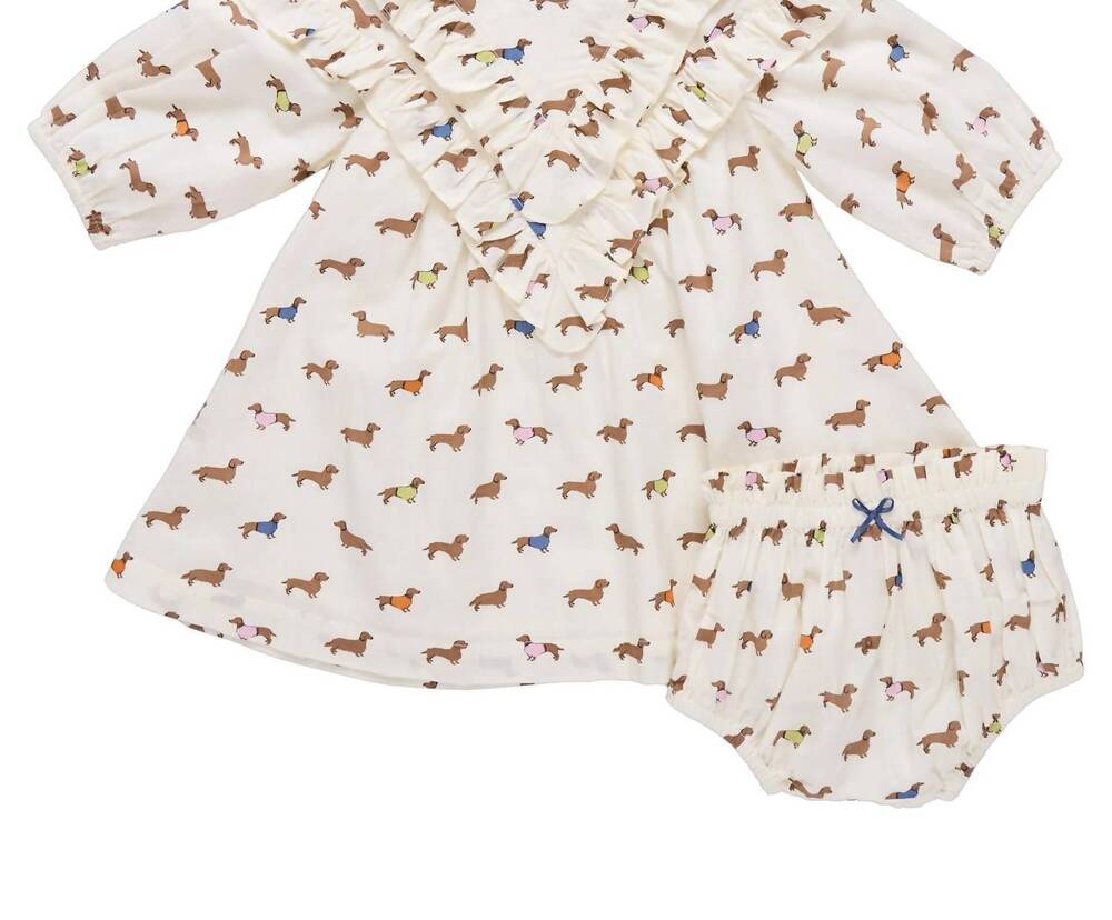 NEW PINK CHICKEN baby girls everly dress set in dachsunds in sweaters